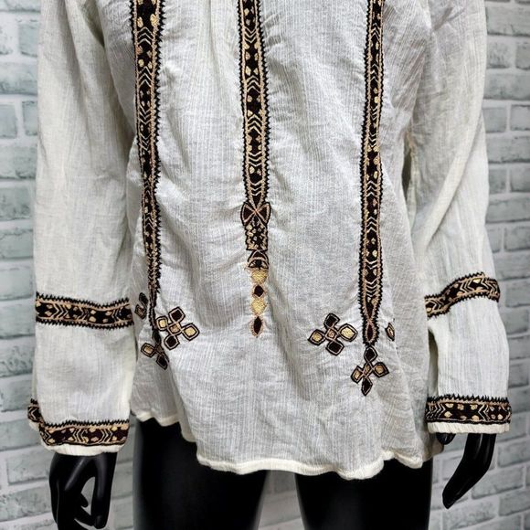 Joie Womens L Off White Gauzy Cotton Embroidered Boho Flowy‎ Top Long Sleeve - Picture 3 of 8